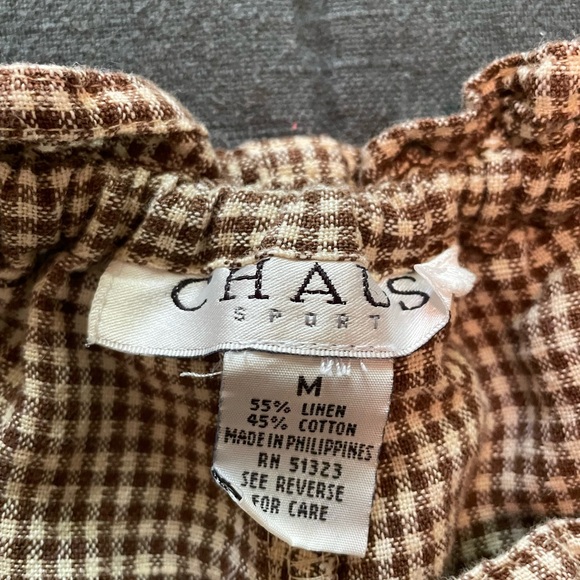 Vintage Chaus Brown & Cream Gingham Check Linen Blend Shorts - Picture 4 of 4
